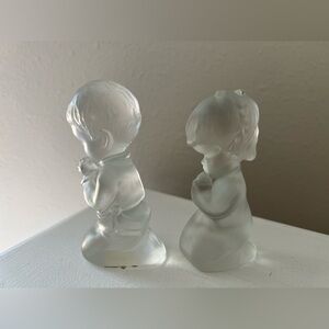 Fenton Art Glass Clear Satin Praying Children Boy and Girl Figure Set